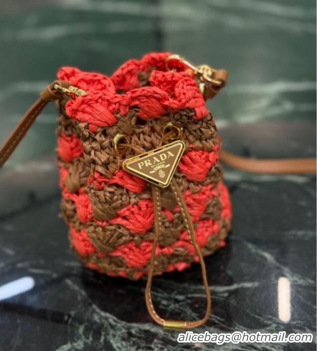 Most Popular Prada Crochet straw-like mini pouch 1NR040 Orange 2025