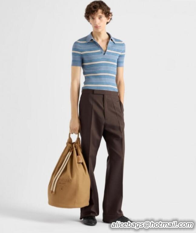 Good Taste Prada Mens Canvas drawstring duffle bag 2VY011 Tabacco Brown 2025