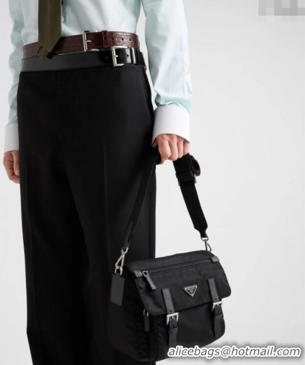 Top Grade Prada Mens Nylon and Leather Messenger Bag 2VD071 Black 2025