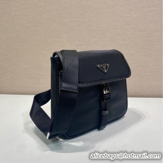 Discount Prada Mens Re-Nylon and Saffiano leather shoulder bag 2VD077 Black 2025