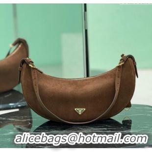 Top Quality Prada Demi-lune large suede shoulder bag 1BC255 Cocoa Brown 2025