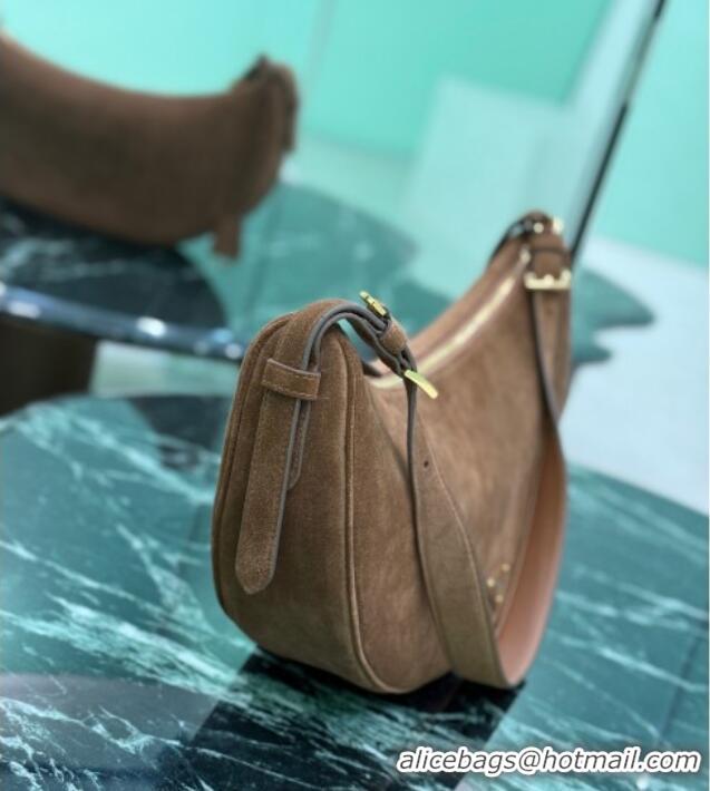 Top Quality Prada Demi-lune large suede shoulder bag 1BC255 Cocoa Brown 2025