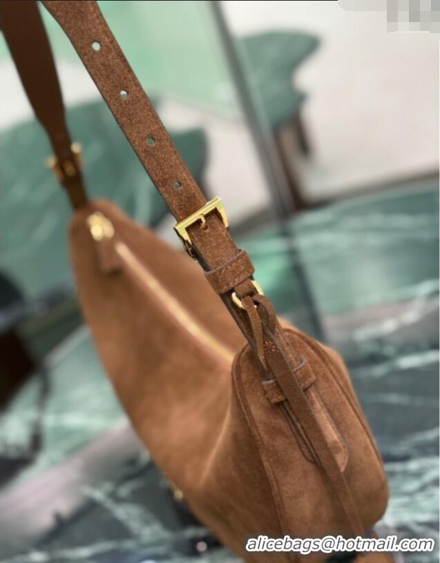 Top Quality Prada Demi-lune large suede shoulder bag 1BC255 Cocoa Brown 2025