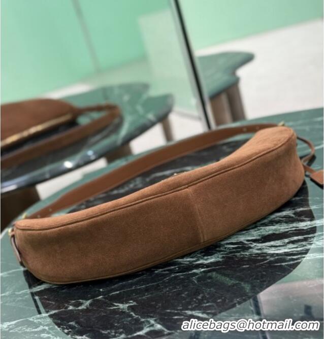 Top Quality Prada Demi-lune large suede shoulder bag 1BC255 Cocoa Brown 2025