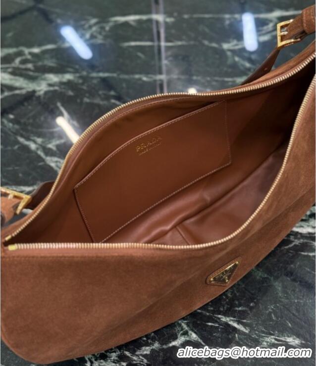 Top Quality Prada Demi-lune large suede shoulder bag 1BC255 Cocoa Brown 2025