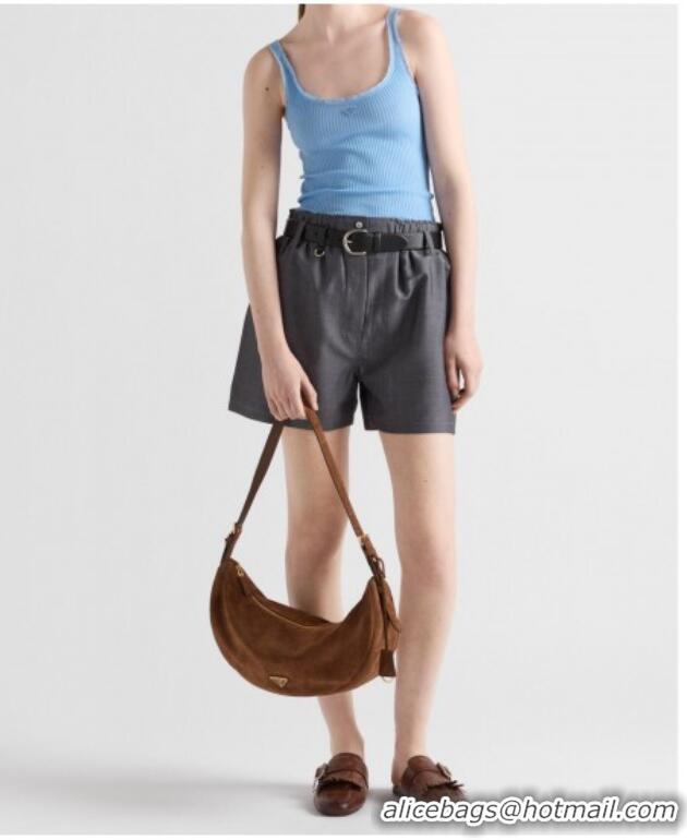 Top Quality Prada Demi-lune large suede shoulder bag 1BC255 Cocoa Brown 2025