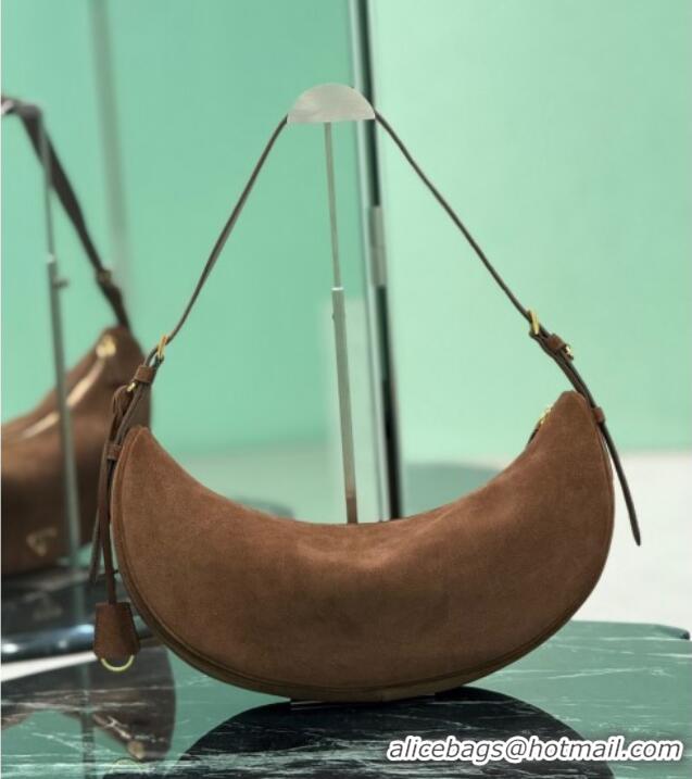 Top Quality Prada Demi-lune large suede shoulder bag 1BC255 Cocoa Brown 2025