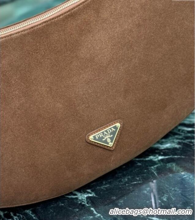 Top Quality Prada Demi-lune large suede shoulder bag 1BC255 Cocoa Brown 2025