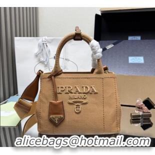 Pretty Style Prada Jardiniere small linen blend handbag 1BG464 Tabacco Brown 2025