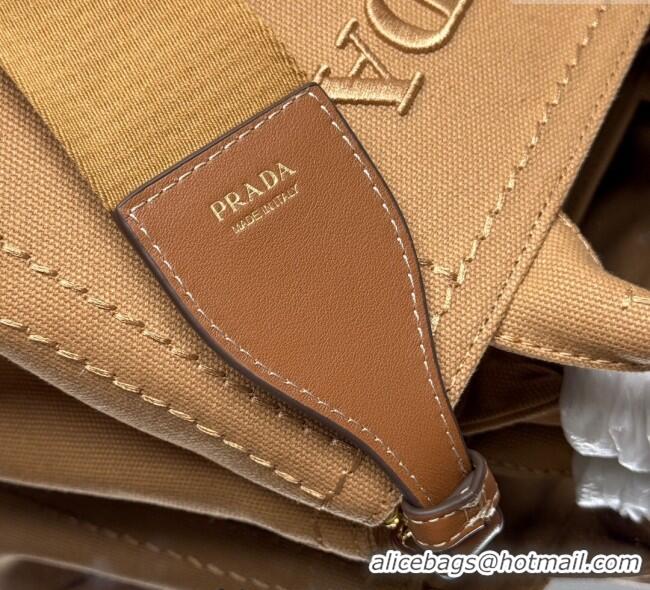 Pretty Style Prada Jardiniere small linen blend handbag 1BG464 Tabacco Brown 2025