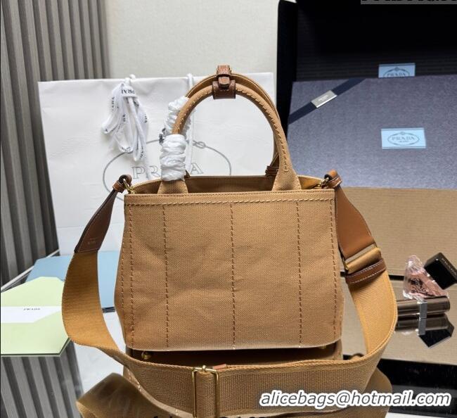 Pretty Style Prada Jardiniere small linen blend handbag 1BG464 Tabacco Brown 2025