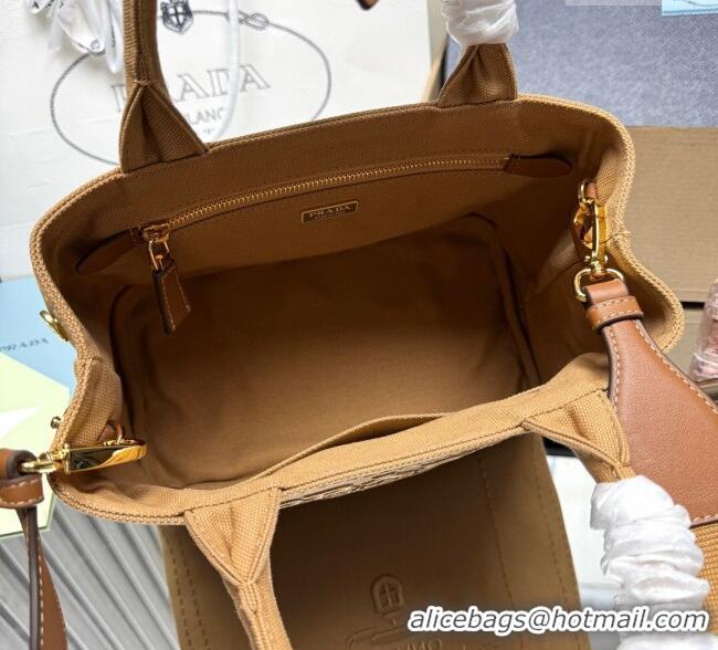 Pretty Style Prada Jardiniere small linen blend handbag 1BG464 Tabacco Brown 2025
