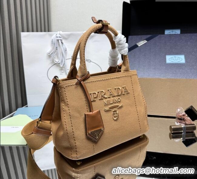 Pretty Style Prada Jardiniere small linen blend handbag 1BG464 Tabacco Brown 2025