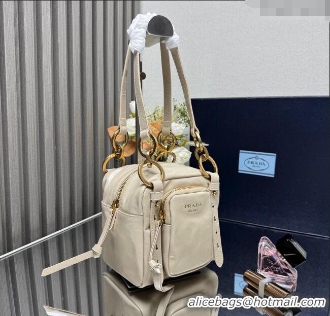 Buy Discount Prada Dangle oil leather top-handle mini-bag 1BB137 Nude 2025
