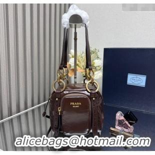 Cheap Design Prada Dangle oil leather top-handle mini-bag 1BB137 Dark Brown 2025