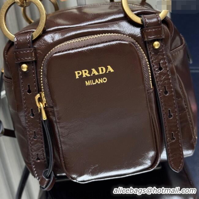 Cheap Design Prada Dangle oil leather top-handle mini-bag 1BB137 Dark Brown 2025