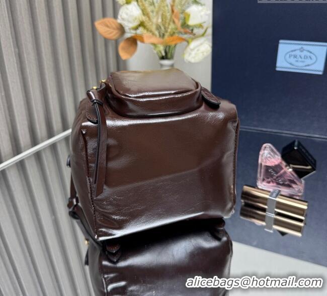 Cheap Design Prada Dangle oil leather top-handle mini-bag 1BB137 Dark Brown 2025