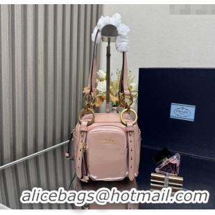 New Fashion Prada Dangle oil leather top-handle mini-bag 1BB137 Pink 2025