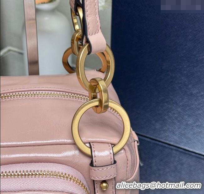 New Fashion Prada Dangle oil leather top-handle mini-bag 1BB137 Pink 2025