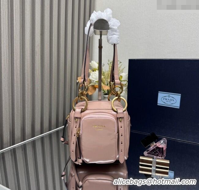 New Fashion Prada Dangle oil leather top-handle mini-bag 1BB137 Pink 2025