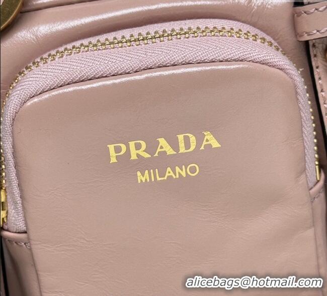 New Fashion Prada Dangle oil leather top-handle mini-bag 1BB137 Pink 2025