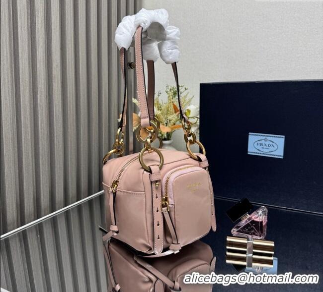 New Fashion Prada Dangle oil leather top-handle mini-bag 1BB137 Pink 2025
