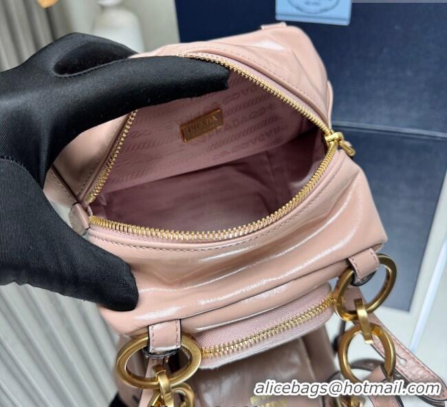 New Fashion Prada Dangle oil leather top-handle mini-bag 1BB137 Pink 2025