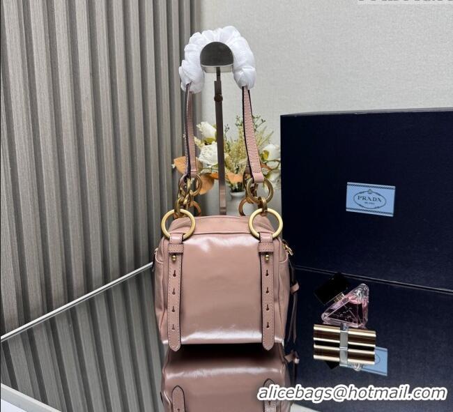 New Fashion Prada Dangle oil leather top-handle mini-bag 1BB137 Pink 2025