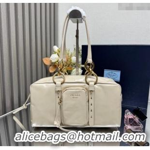 Luxury Cheap Prada Dangle medium oil leather top-handle bag 1BB138 Nude 2025