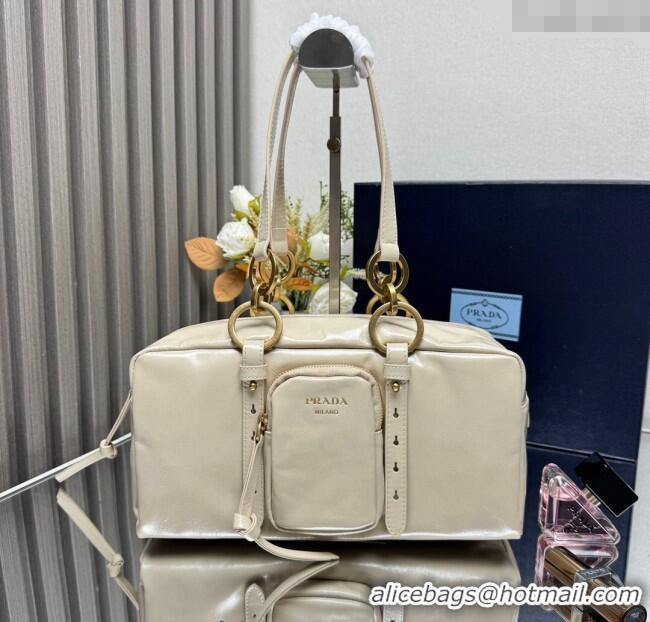 Luxury Cheap Prada Dangle medium oil leather top-handle bag 1BB138 Nude 2025