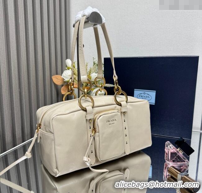 Luxury Cheap Prada Dangle medium oil leather top-handle bag 1BB138 Nude 2025