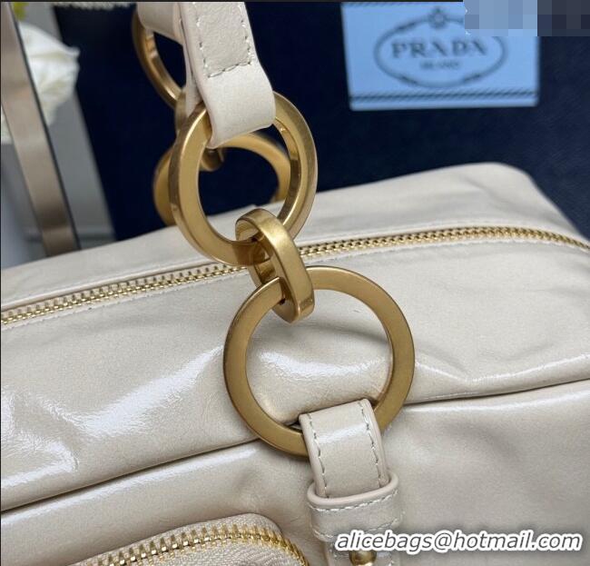 Luxury Cheap Prada Dangle medium oil leather top-handle bag 1BB138 Nude 2025