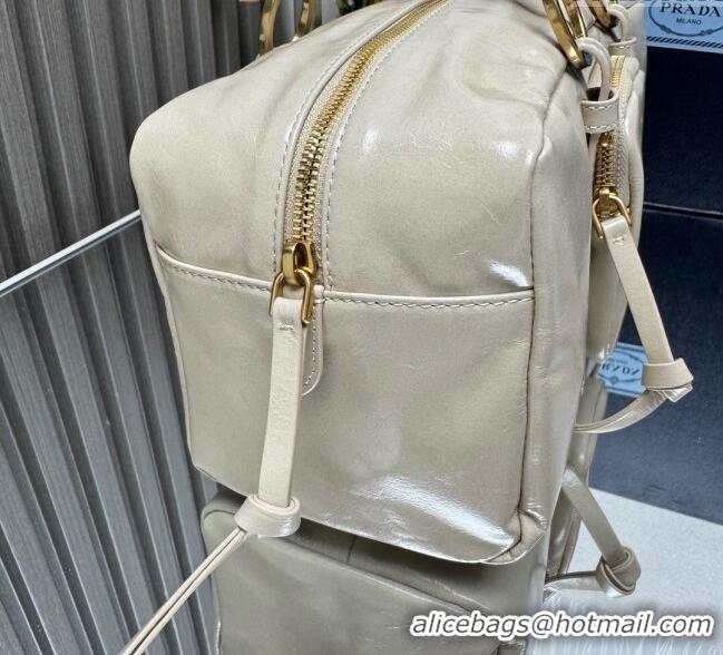 Luxury Cheap Prada Dangle medium oil leather top-handle bag 1BB138 Nude 2025