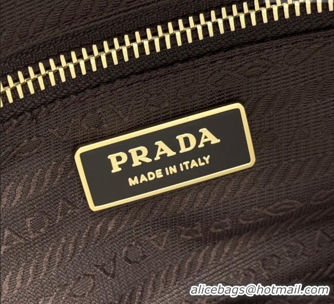 Promotional Prada Dangle medium oil leather top-handle bag 1BB138 Dark Brown 2025