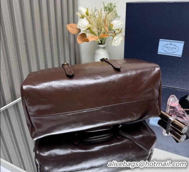 Promotional Prada Dangle medium oil leather top-handle bag 1BB138 Dark Brown 2025