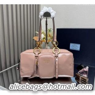 New Fashion Prada Dangle medium oil leather top-handle bag 1BB138 Pink 2025