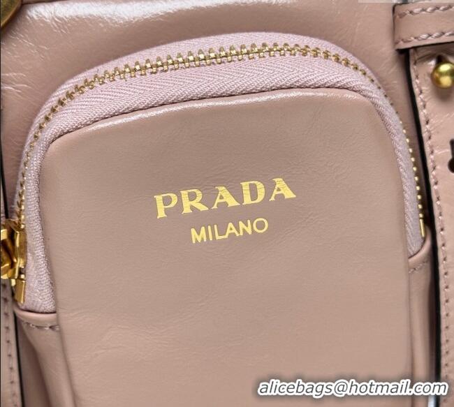 New Fashion Prada Dangle medium oil leather top-handle bag 1BB138 Pink 2025
