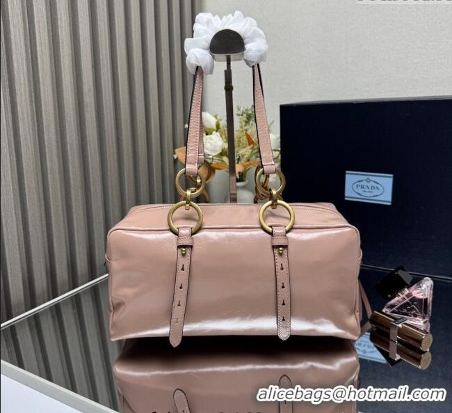 New Fashion Prada Dangle medium oil leather top-handle bag 1BB138 Pink 2025