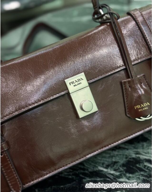 Best Product Prada Medium leather handbag 1BN026 Dark Brown 2025