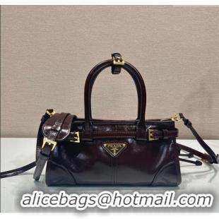 Affordable Price Prada Bonnie small leather handbag 1BA486 Dark Brown 2025