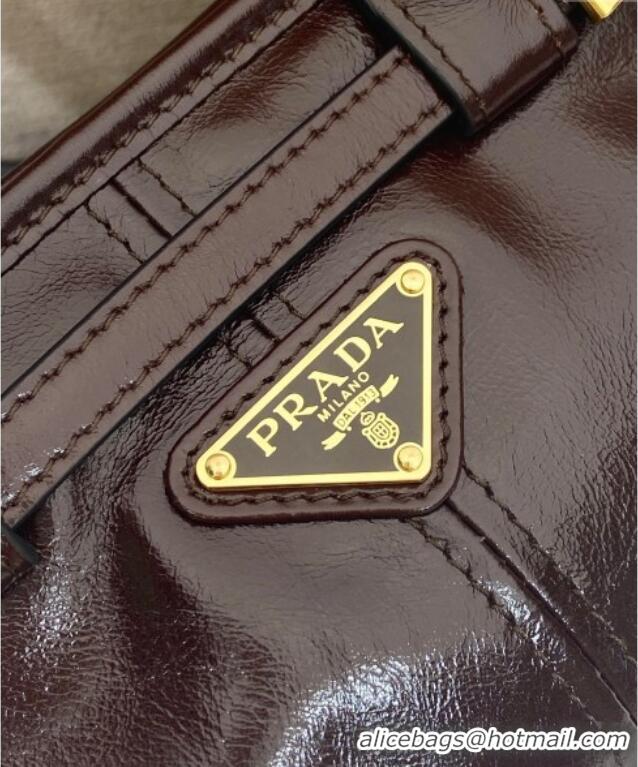 Affordable Price Prada Bonnie small leather handbag 1BA486 Dark Brown 2025