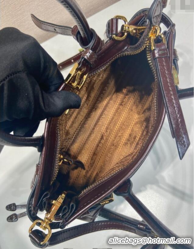 Affordable Price Prada Bonnie small leather handbag 1BA486 Dark Brown 2025
