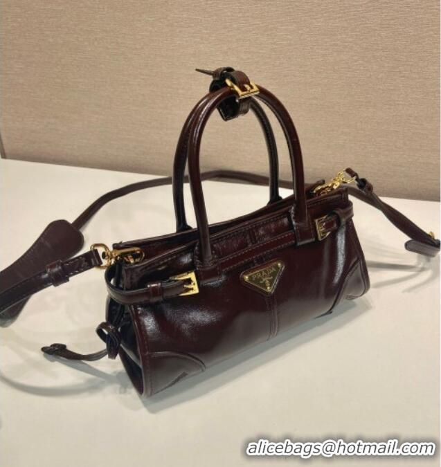 Affordable Price Prada Bonnie small leather handbag 1BA486 Dark Brown 2025