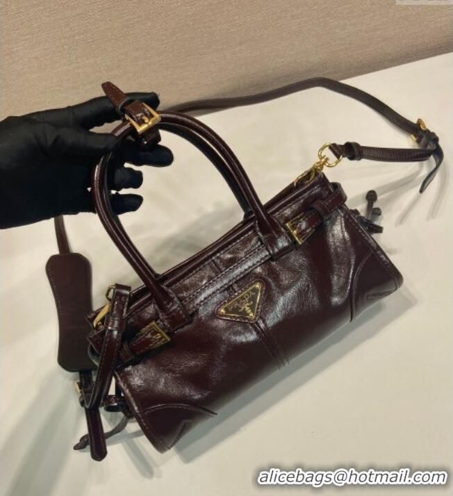 Affordable Price Prada Bonnie small leather handbag 1BA486 Dark Brown 2025