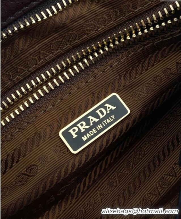 Affordable Price Prada Bonnie small leather handbag 1BA486 Dark Brown 2025