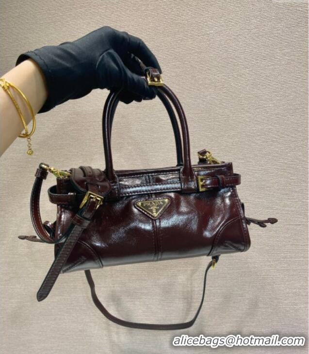 Affordable Price Prada Bonnie small leather handbag 1BA486 Dark Brown 2025