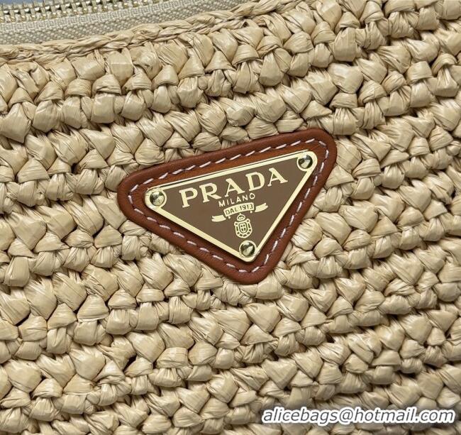 Famous Brand Prada Aimee Straw-Like Large Shoulder Bag 1BC228 Beige 2025