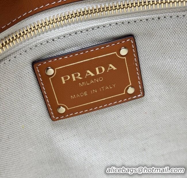 Famous Brand Prada Aimee Straw-Like Large Shoulder Bag 1BC228 Beige 2025