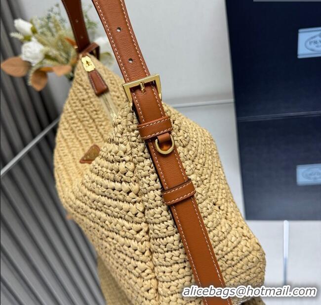 Famous Brand Prada Aimee Straw-Like Large Shoulder Bag 1BC228 Beige 2025