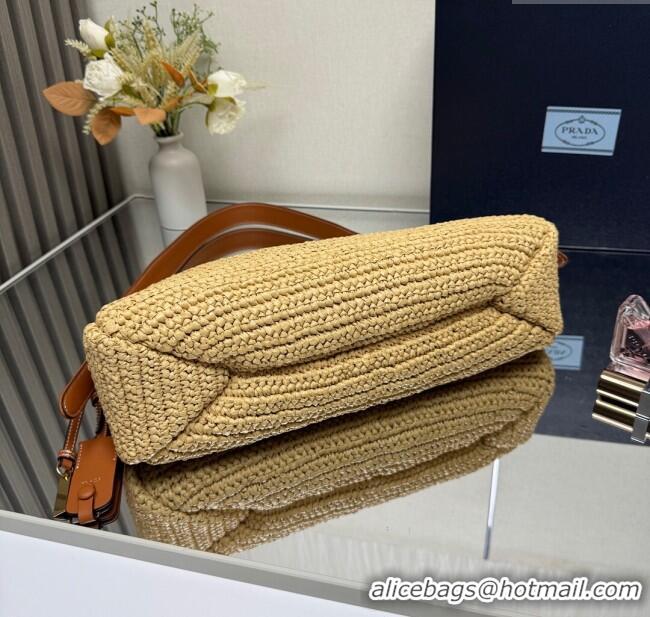 Famous Brand Prada Aimee Straw-Like Large Shoulder Bag 1BC228 Beige 2025